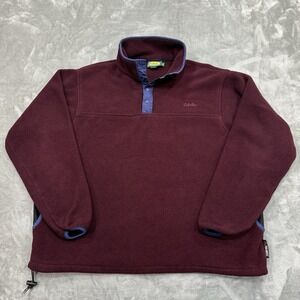 Cabela's Sweatshirt Mens Large Maroon 1/4 Snap Button Fleece Outdoor Logo Work